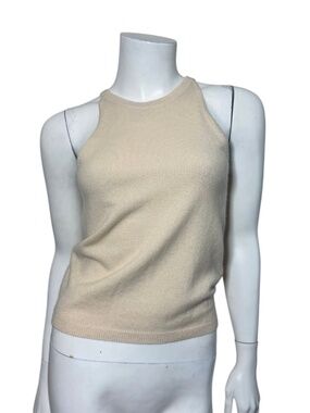 Allude 100% Cashmere High Neck Tank Top Beige Cream Knit Sweater Shell Womens XS